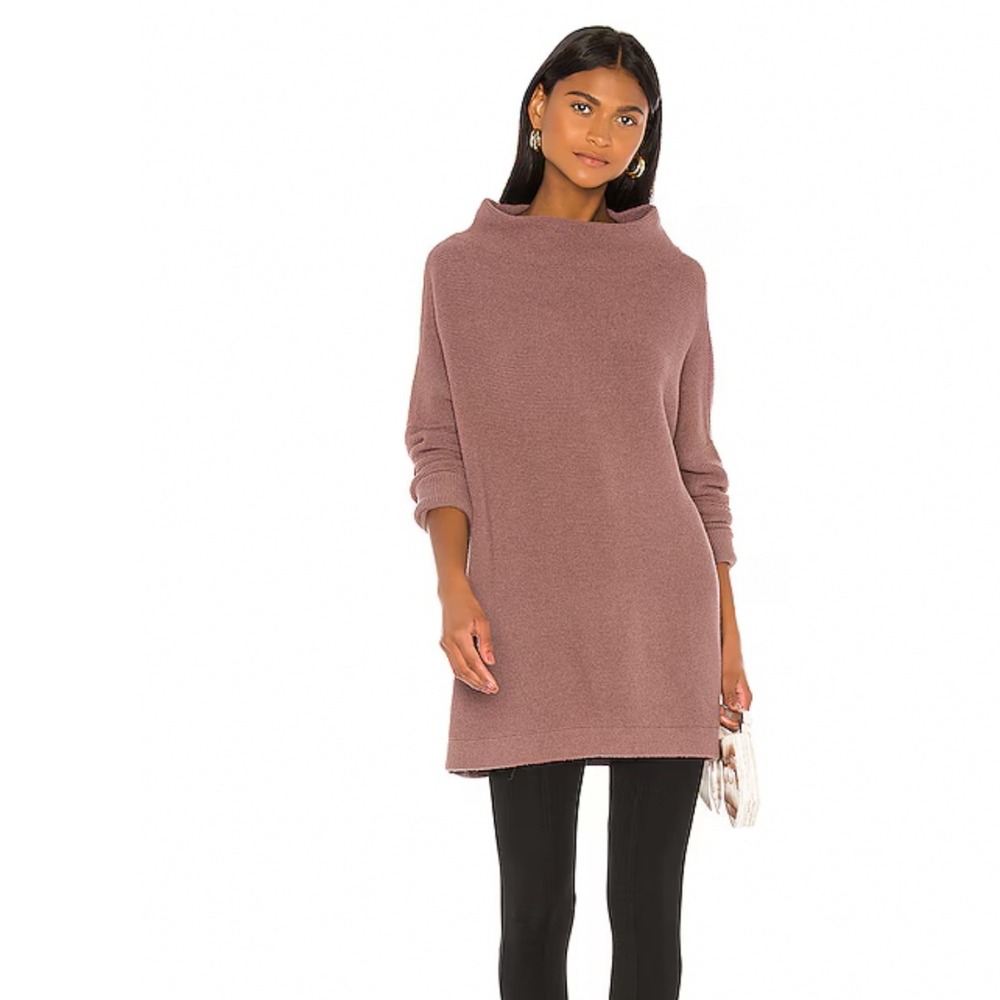 Free People Ottoman Slouchy Ribbed Tunic Sweater Nutmeg Mauve Size‎ Large